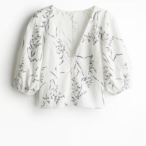 H&M White Blouse with Black Floral Design